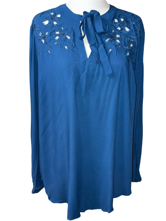 torrid Tops - Torrid Poseidon Blue Challis Beaded Peasant Blouse Cutout Lace Top Plus Size 1X